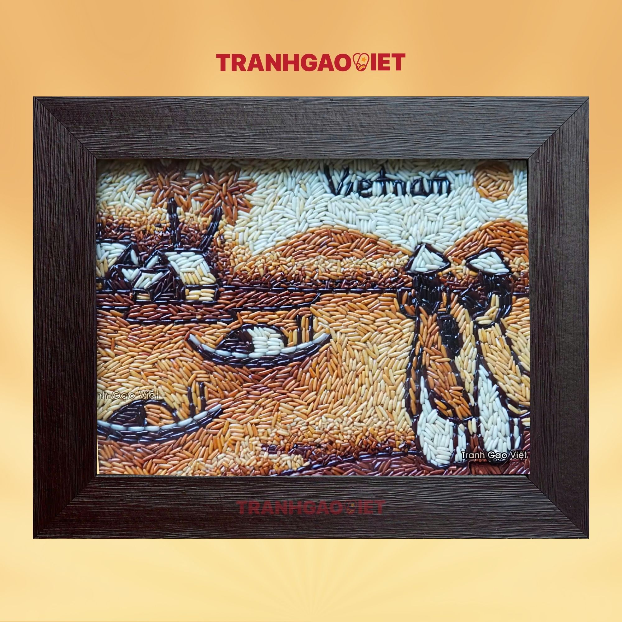 Tranh gạo áo dài bên sông