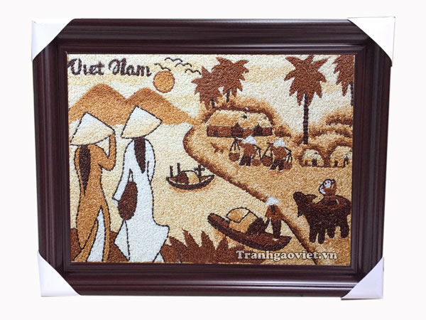 tranh gạo thiếu nữ &aacute;o d&agrave;i