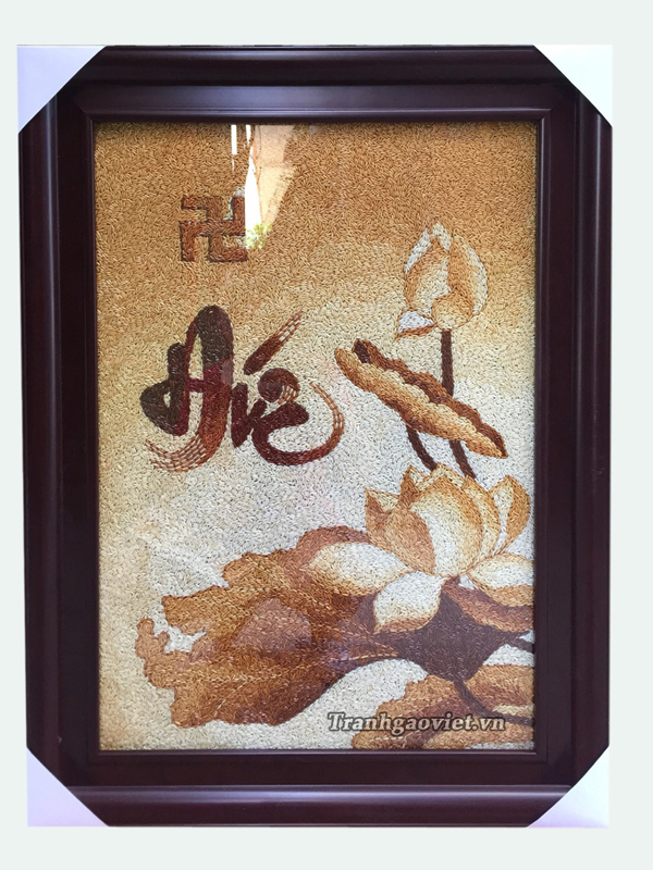 tranh gạo chữ đức v&agrave; hoa sen
