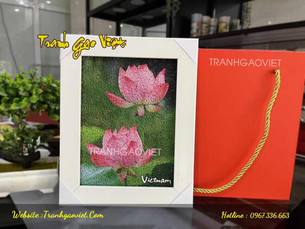 tranh gạo hoa sen