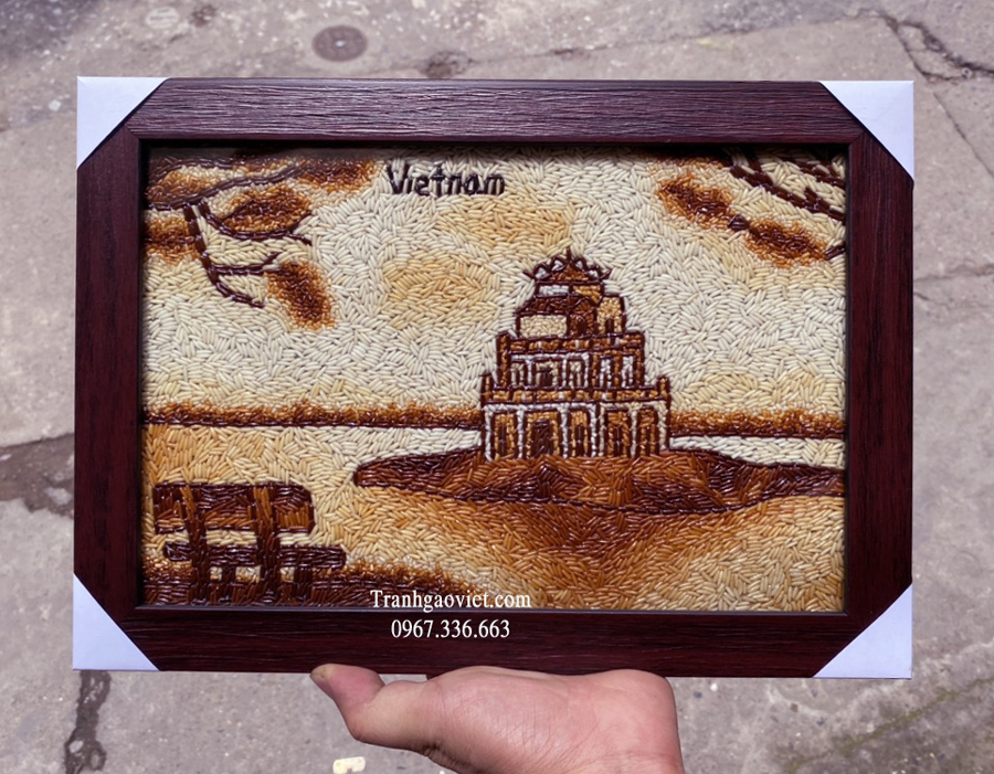 Tranh gạo tháp rùa hà nội khổ nhỏ