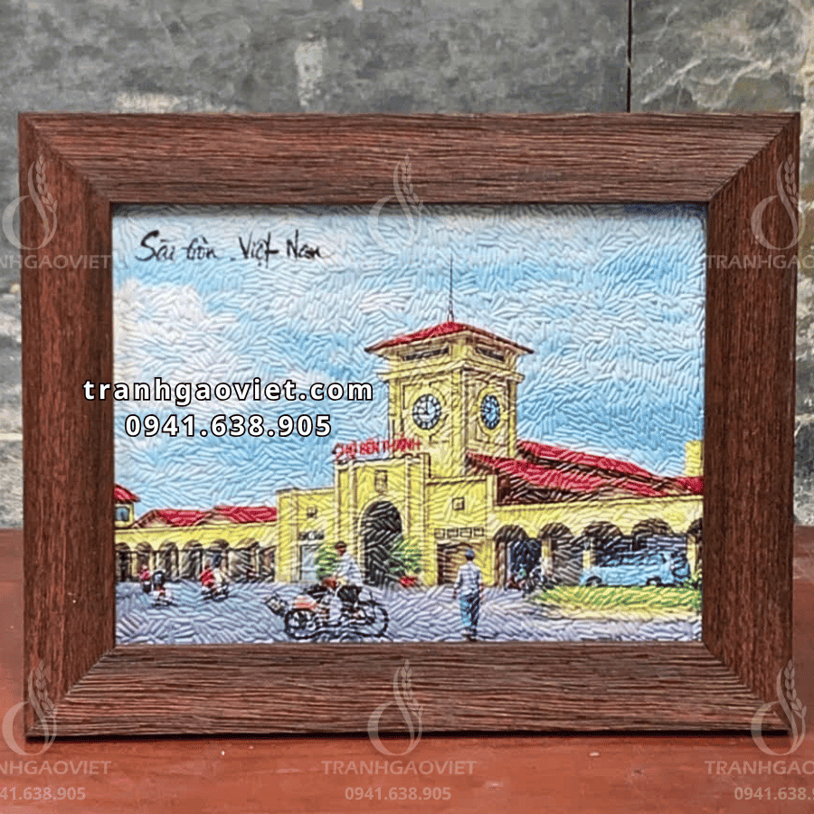 Tranh Gạo Màu Chợ Bến Thành để bàn