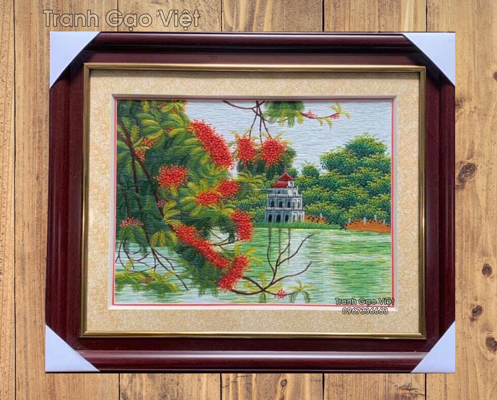 tranh thêu tay tháp rùa