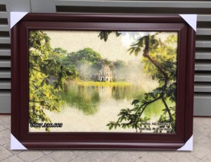 Tranh gạo màu Tháp Rùa Hà Nội